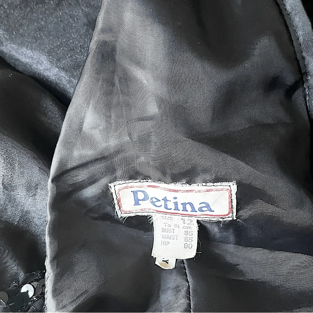 VINTAGE Lace Black Asymmetric Dress, Genuine Vintage 70s, Shiny embellished - Picture 10 of 13